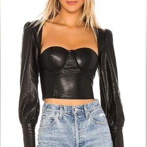 Revolve NBD Black Faux Leather Crop Top size S